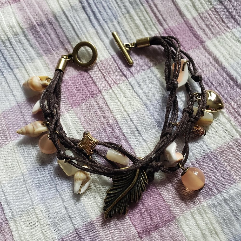 Cute charming multi layer seashells leather string bracelet